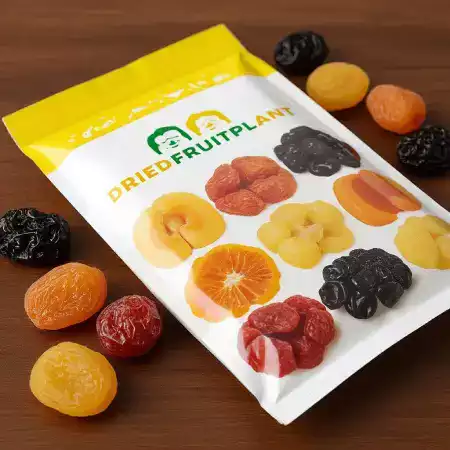 Final quality inspection and vacuum sealing packaging of dried fruits in food grade materials before distribution