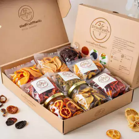 Professional corporate gift hamper with branded packaging containing premium dried fruits for business gifting occasions